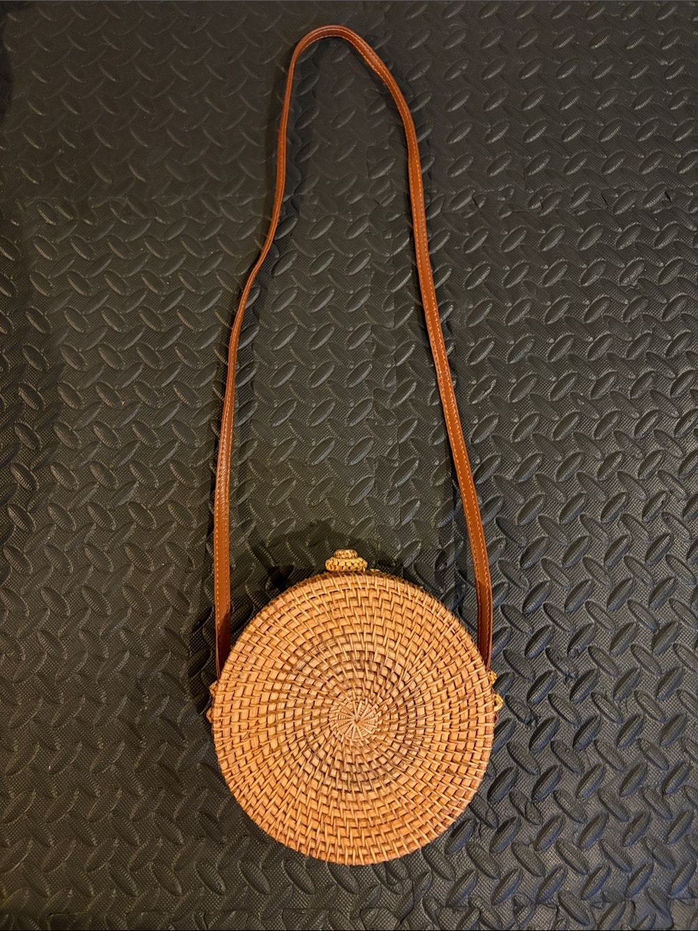 Brown Round Woven Crossbody Bag